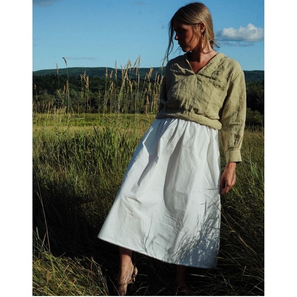 Rudy Jude Dresses & Skirts - Rudy Jude Cafe Midi Skirt White Organic Cotton Pockets Sz XS Quiet Luxury